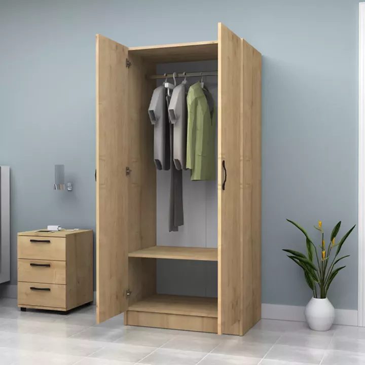 Ντουλάπα ρούχων Vivian Megapap δίφυλλη χρώμα φυσικό οξιάς 80x51,8x181εκ.