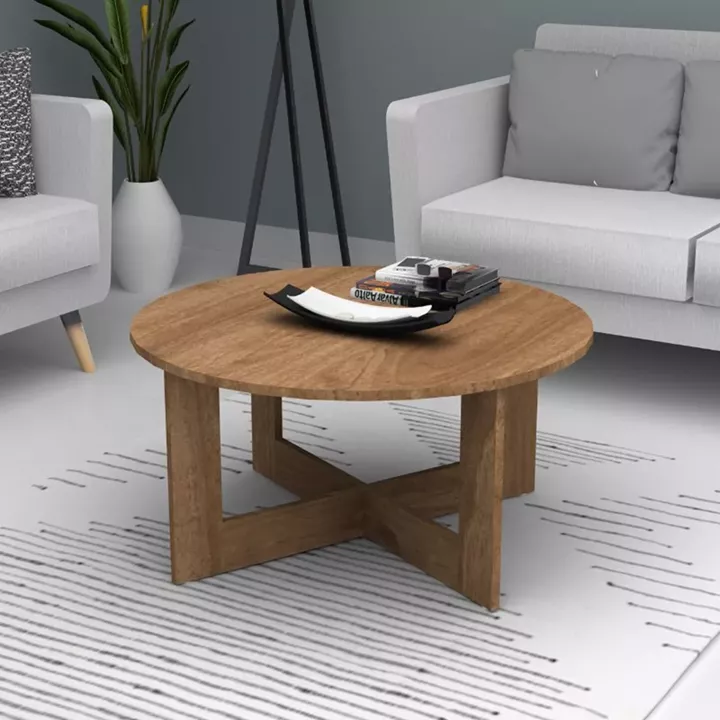 Τραπεζάκι σαλονιού Kati Megapap χρώμα καρυδί Ø80x42εκ.