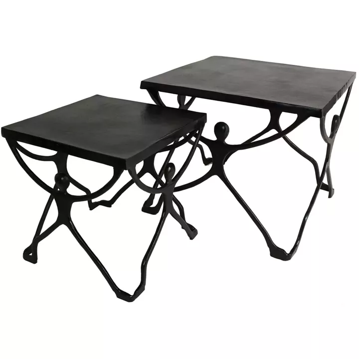 Τραπεζάκι ArteLibre Άνθρωποι Μαύρο Αλουμίνιο 58x58x49cm Σετ 2Τμχ