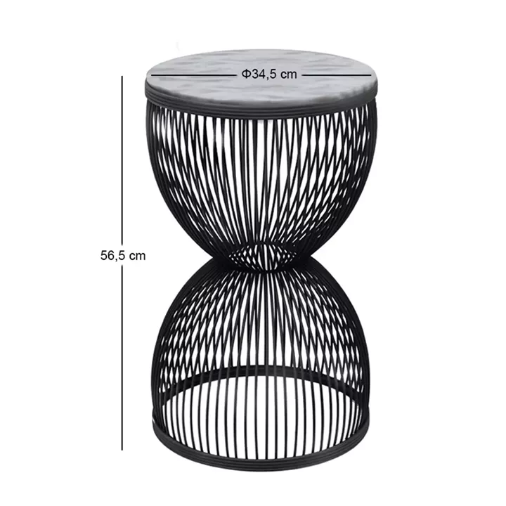 Τραπεζάκι βοηθητικό Stella Megapap μεταλλικό - Mdf χρώμα μαύρο - λευκό εφέ μαρμάρου Ø34,5x56,5εκ.