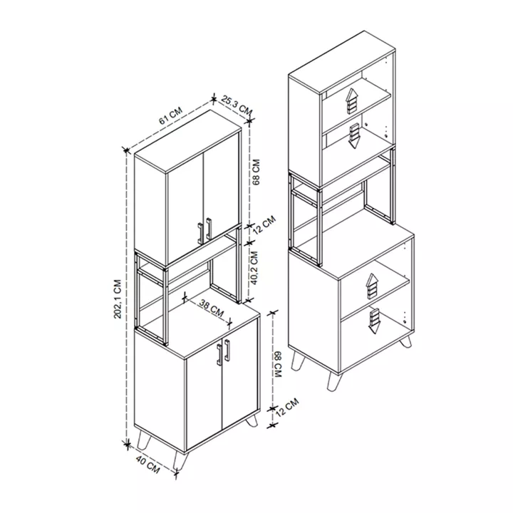 Έπιπλο κουζίνας Sedef Megapap χρώμα ανθρακί 61x40x202,1εκ.