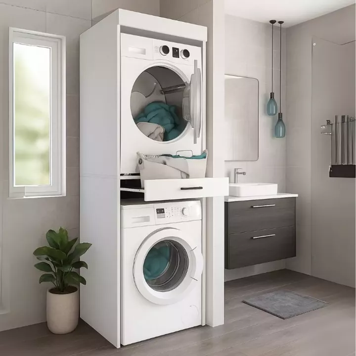 Έπιπλο πλυντηρίου - στεγνωτηρίου Fika Megapap χρώμα λευκό 67x61,8x198,5εκ.