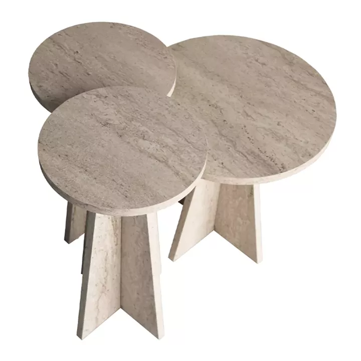 Τραπεζάκι βοηθητικό σετ 3 τμχ Podel Megapap χρώμα travertine Ø29,6x52,1εκ.