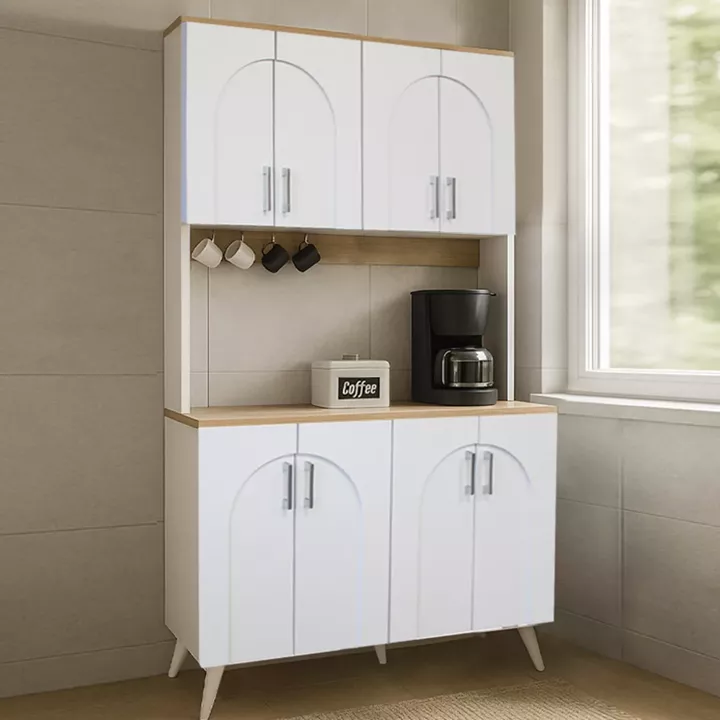 Έπιπλο κουζίνας Kalira 4 Megapap χρώμα λευκό - rota oak 120x40x196εκ.