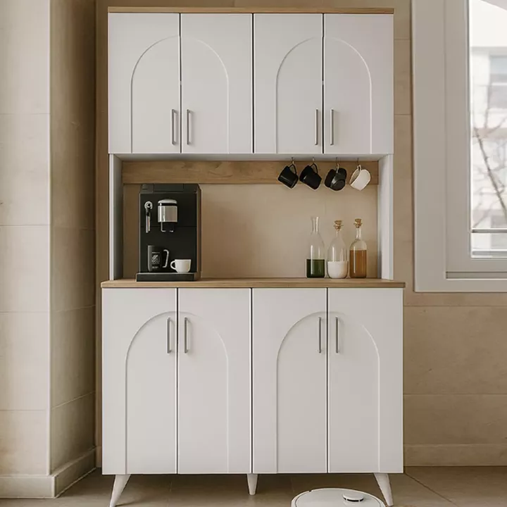 Έπιπλο κουζίνας Kalira 4 Megapap χρώμα λευκό - rota oak 120x40x196εκ.