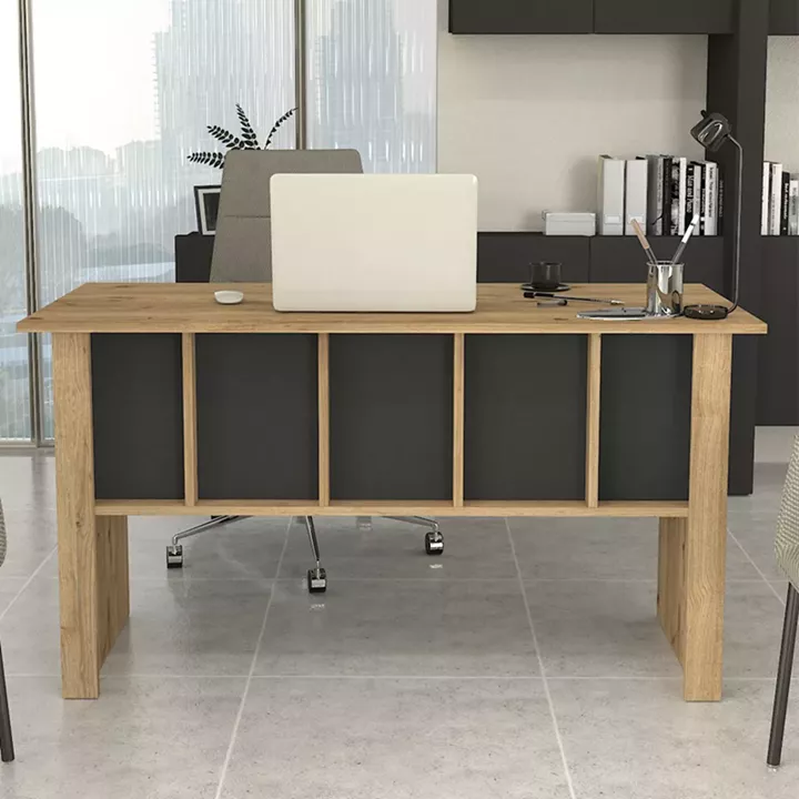 Γραφείο εργασίας Nika Megapap χρώμα sepet oak - ανθρακί 140x60x75εκ.