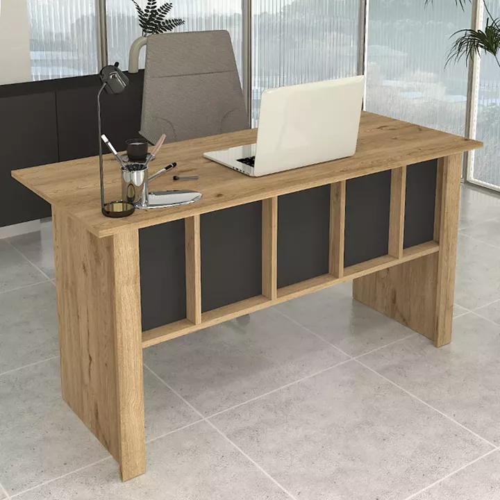 Γραφείο εργασίας Nika Megapap χρώμα sepet oak - ανθρακί 140x60x75εκ.