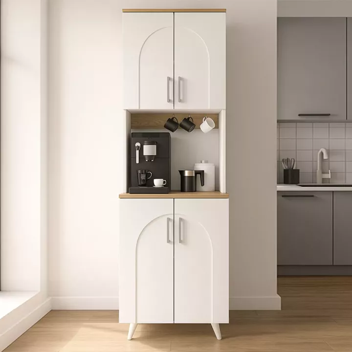 Έπιπλο κουζίνας Kalira 2 Megapap χρώμα λευκό - rota oak 60x40x196εκ.