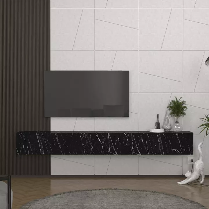 Έπιπλο τηλεόρασης επιτοίχιο Espanse Megapap χρώμα μαύρο εφέ μαρμάρου 241,8x31,7x30εκ.