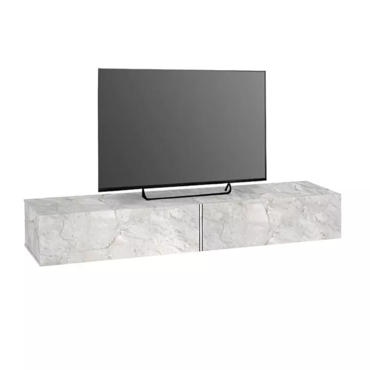 Έπιπλο τηλεόρασης επιτοίχιο Espanse Megapap χρώμα λευκό εφέ μαρμάρου 241,8x31,7x30εκ.