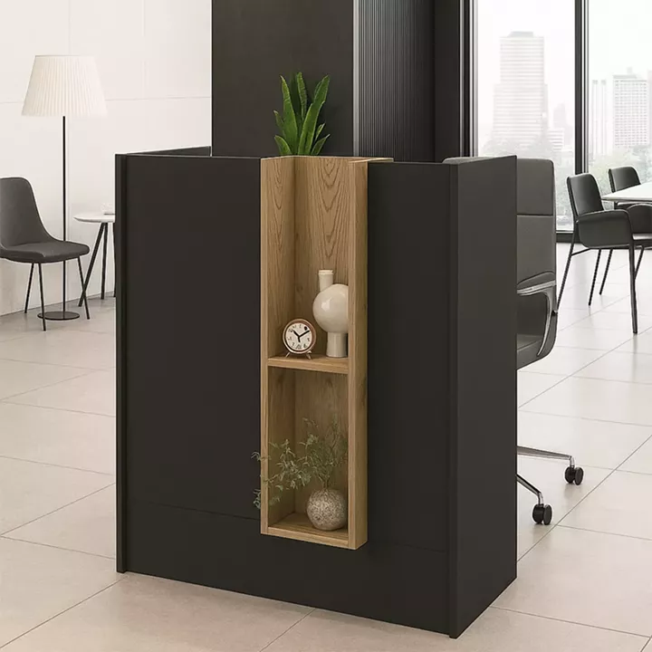 Γραφείο υποδοχής - reception Bonveno Megapap χρώμα ανθρακί - sepet oak 90x43,2x110εκ.