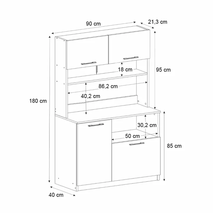 Έπιπλο κουζίνας Tuco 2 Megapap χρώμα λευκό 90x40x180εκ.
