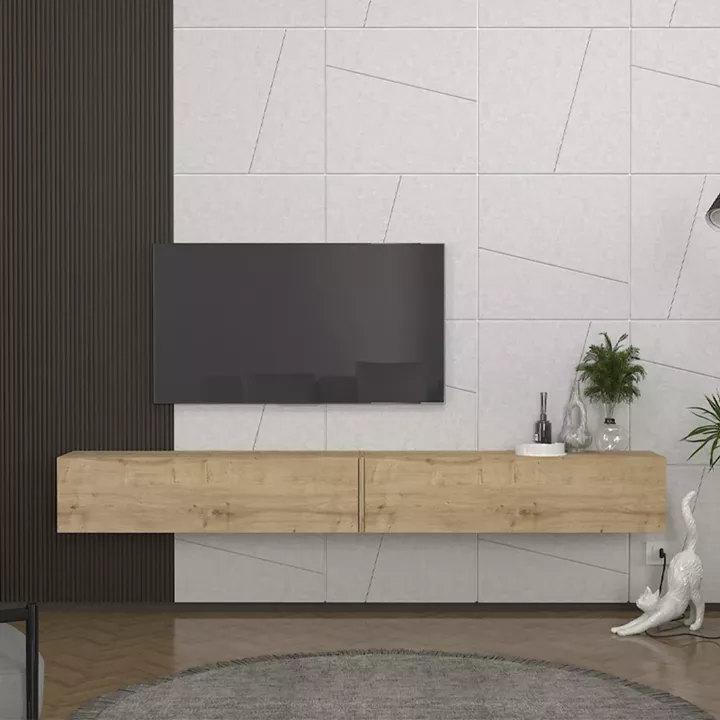 Έπιπλο τηλεόρασης επιτοίχιο Espanse Megapap χρώμα sapphire oak 241,8x31,7x30εκ.