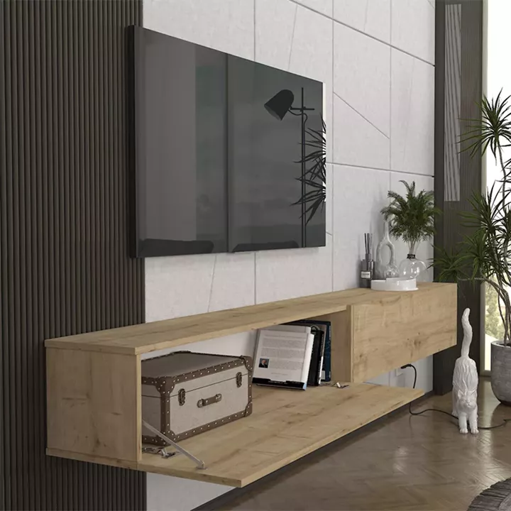 Έπιπλο τηλεόρασης επιτοίχιο Espanse Megapap χρώμα sapphire oak 241,8x31,7x30εκ.