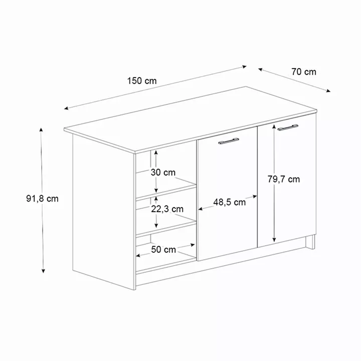 Τραπέζι - Πάγκος κουζίνας Peres Megapap χρώμα λευκό - sepet oak 150x70x91,8εκ.