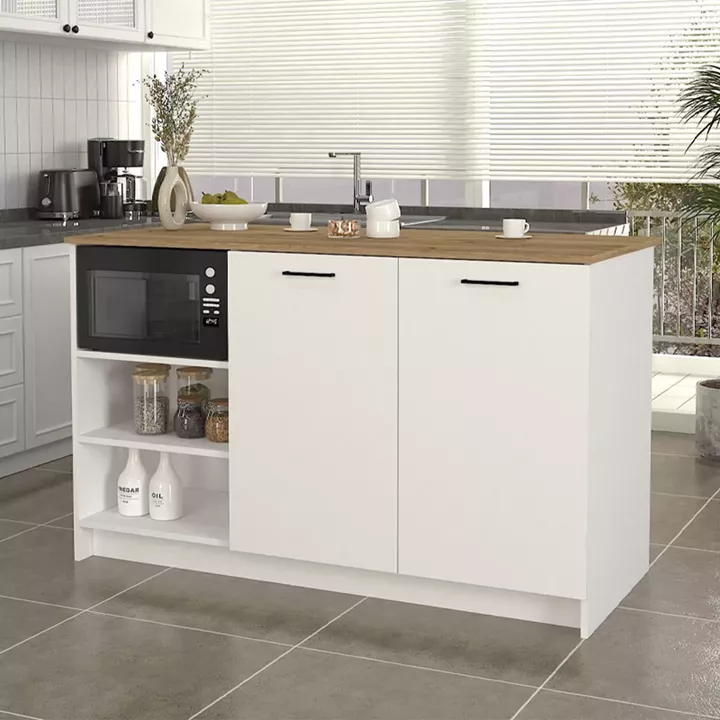 Τραπέζι - Πάγκος κουζίνας Peres Megapap χρώμα λευκό - sepet oak 150x70x91,8εκ.