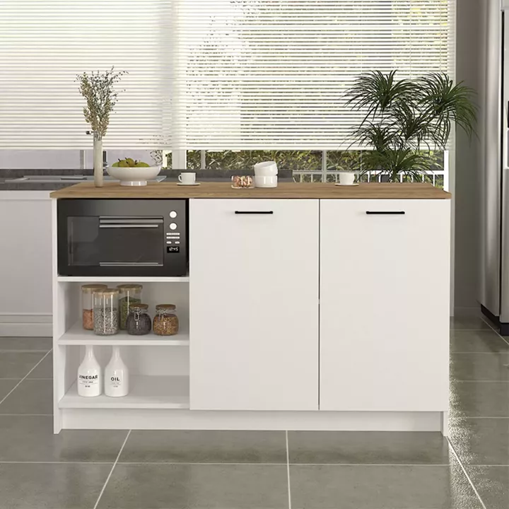 Τραπέζι - Πάγκος κουζίνας Peres Megapap χρώμα λευκό - sepet oak 150x70x91,8εκ.