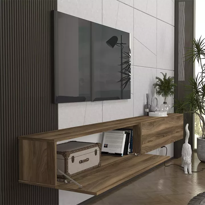 Έπιπλο τηλεόρασης επιτοίχιο Espanse Megapap χρώμα καρυδί 241,8x31,7x30εκ.