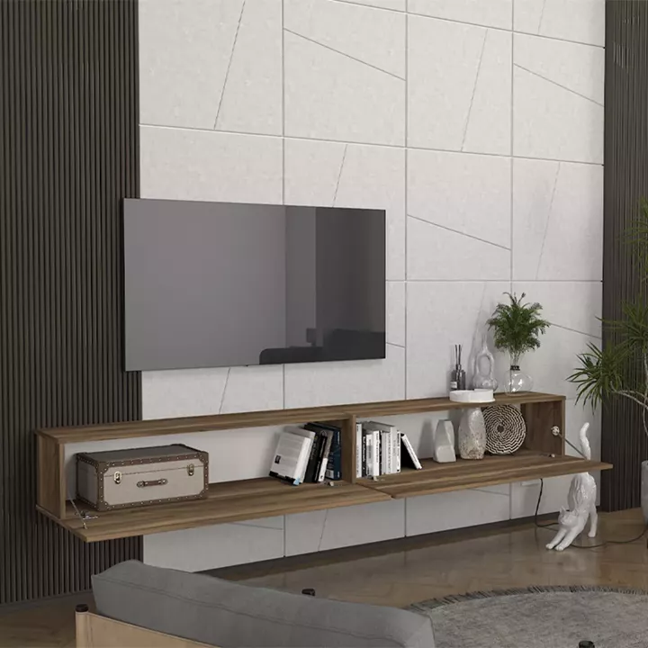 Έπιπλο τηλεόρασης επιτοίχιο Espanse Megapap χρώμα καρυδί 241,8x31,7x30εκ.