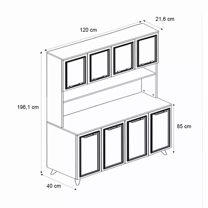 Έπιπλο κουζίνας Potter 4 Megapap χρώμα λευκό - rota oak 120x40x196,1εκ.