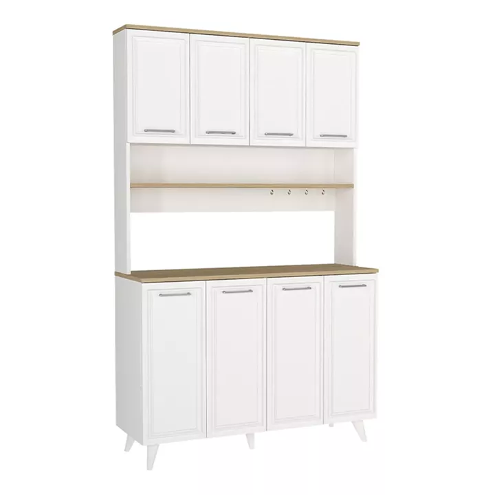 Έπιπλο κουζίνας Potter 4 Megapap χρώμα λευκό - rota oak 120x40x196,1εκ.