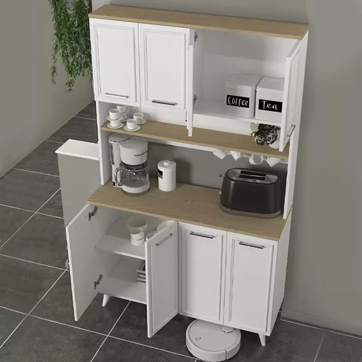 Έπιπλο κουζίνας Potter 4 Megapap χρώμα λευκό - rota oak 120x40x196,1εκ.