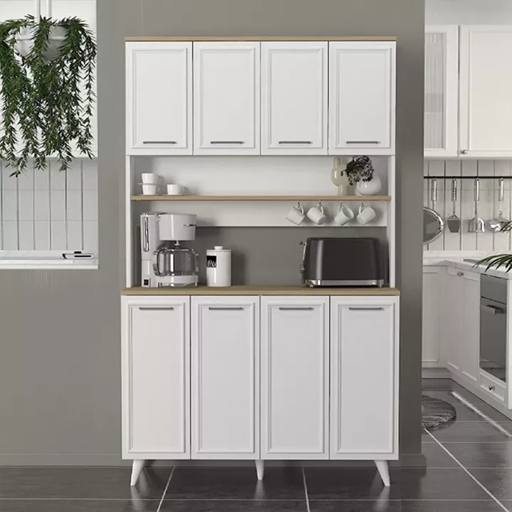 Έπιπλο κουζίνας Potter 4 Megapap χρώμα λευκό - rota oak 120x40x196,1εκ.