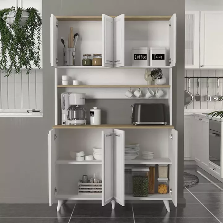 Έπιπλο κουζίνας Potter 4 Megapap χρώμα λευκό - rota oak 120x40x196,1εκ.