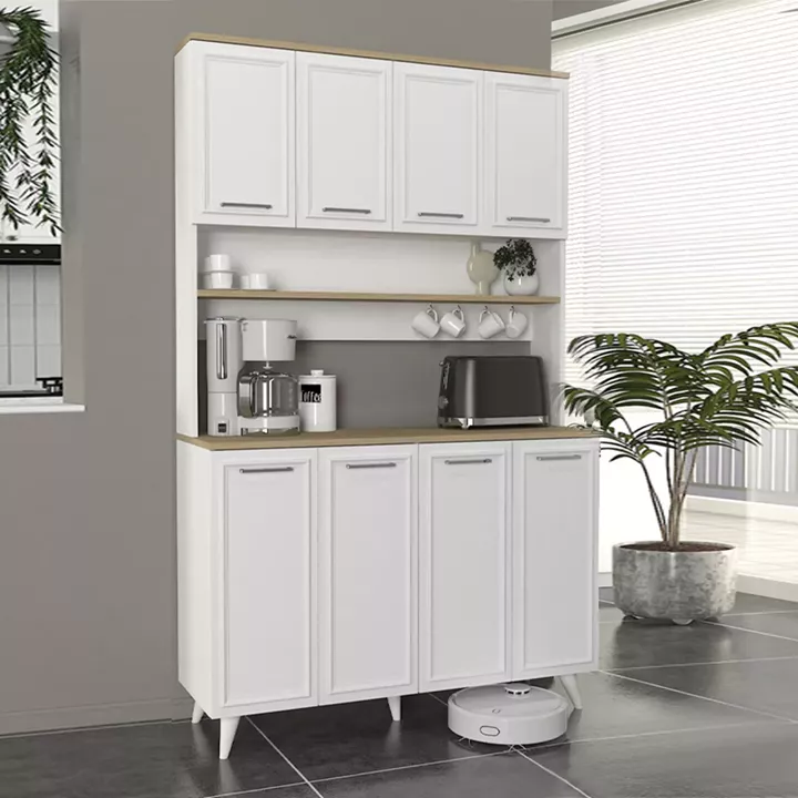 Έπιπλο κουζίνας Potter 4 Megapap χρώμα λευκό - rota oak 120x40x196,1εκ.