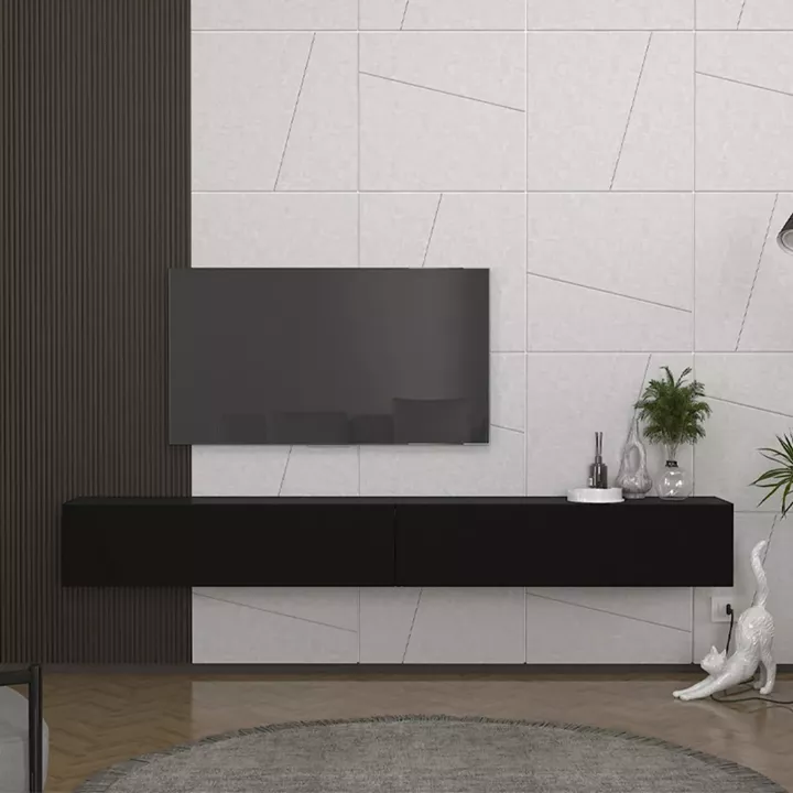 Έπιπλο τηλεόρασης επιτοίχιο Espanse Megapap χρώμα μαύρο 241,8x31,7x30εκ.