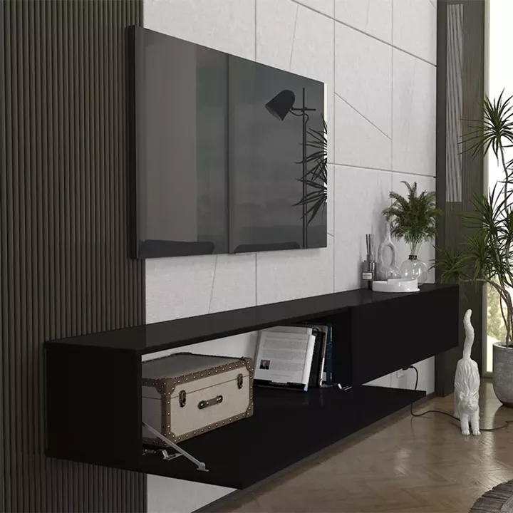 Έπιπλο τηλεόρασης επιτοίχιο Espanse Megapap χρώμα μαύρο 241,8x31,7x30εκ.