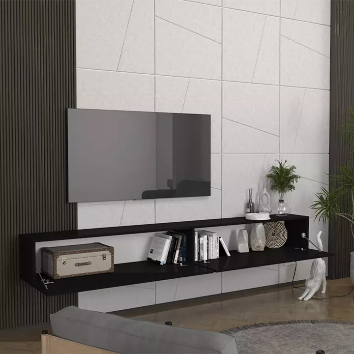 Έπιπλο τηλεόρασης επιτοίχιο Espanse Megapap χρώμα μαύρο 241,8x31,7x30εκ.