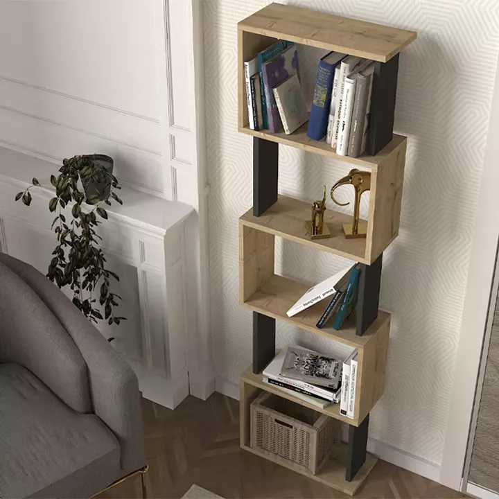 Βιβλιοθήκη Alvina Megapap χρώμα sapphire oak - ανθρακί 45x19,6x158,8εκ.