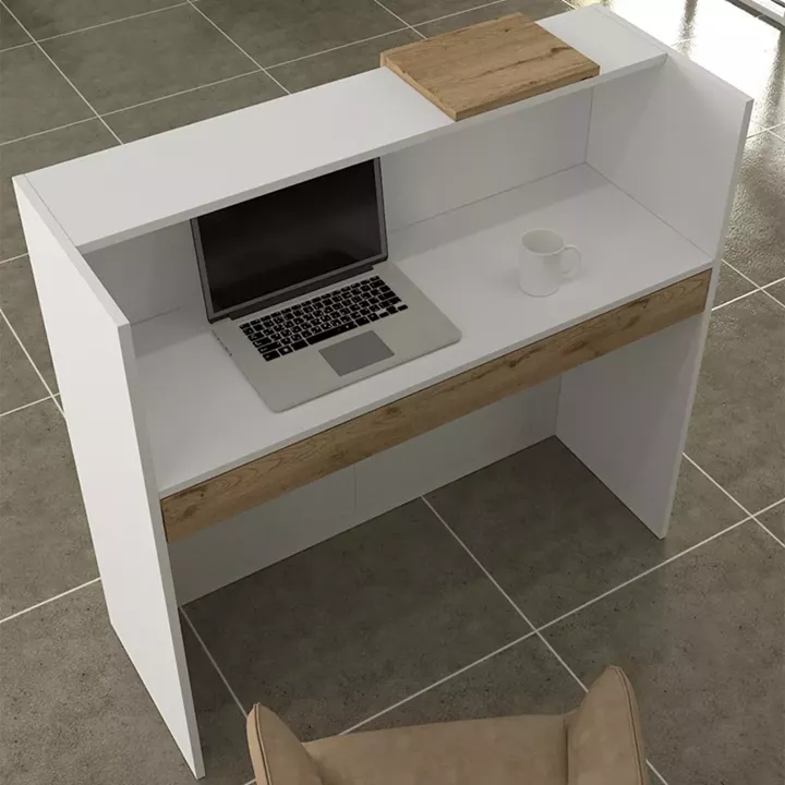 Γραφείο υποδοχής - reception Navita Megapap με LED χρώμα λευκό - sepet oak 113,6x42x111,8εκ.