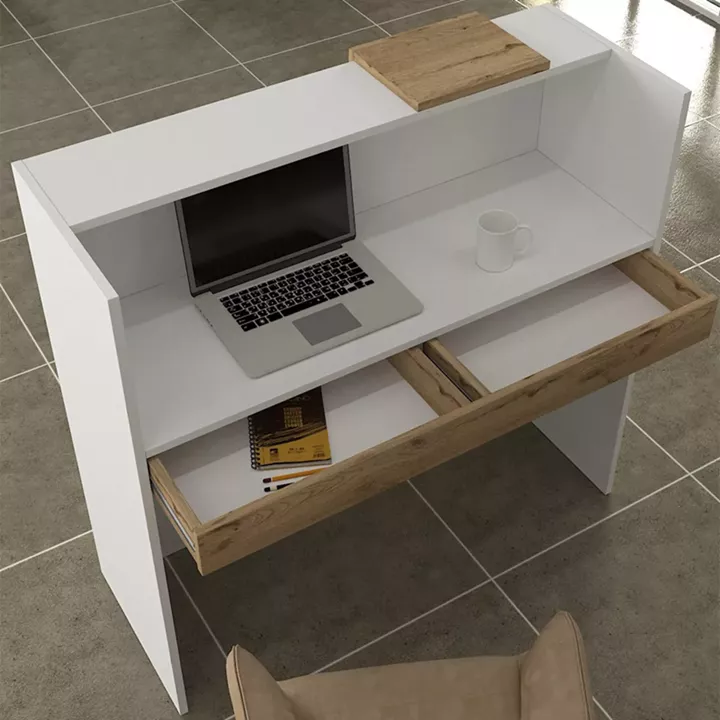 Γραφείο υποδοχής - reception Navita Megapap με LED χρώμα λευκό - sepet oak 113,6x42x111,8εκ.