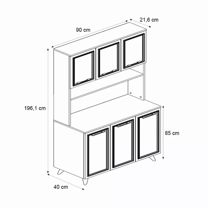Έπιπλο κουζίνας Potter 3 Megapap χρώμα λευκό - rota oak 90x40x196,1εκ.