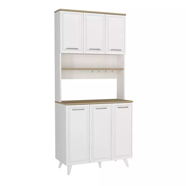 Έπιπλο κουζίνας Potter 3 Megapap χρώμα λευκό - rota oak 90x40x196,1εκ.