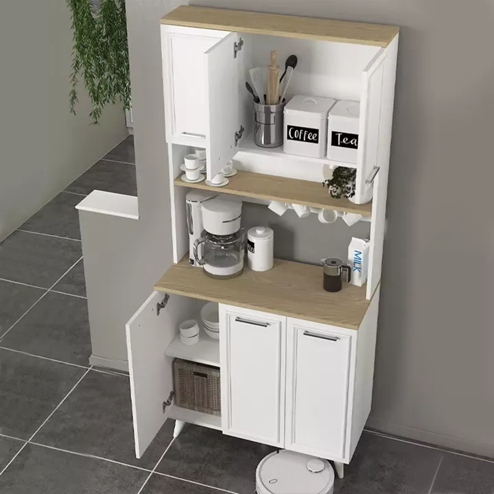 Έπιπλο κουζίνας Potter 3 Megapap χρώμα λευκό - rota oak 90x40x196,1εκ.