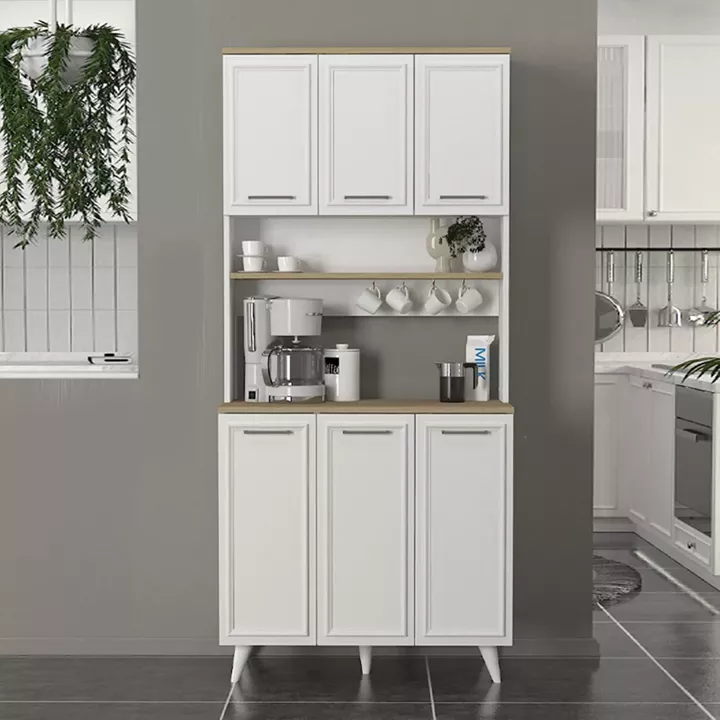 Έπιπλο κουζίνας Potter 3 Megapap χρώμα λευκό - rota oak 90x40x196,1εκ.