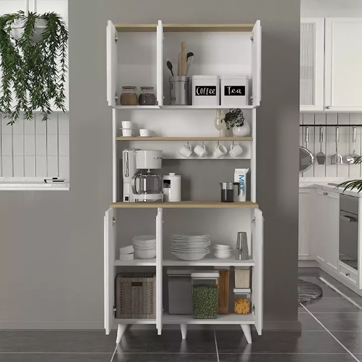 Έπιπλο κουζίνας Potter 3 Megapap χρώμα λευκό - rota oak 90x40x196,1εκ.