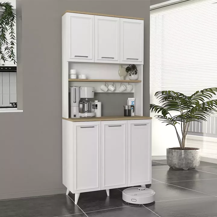 Έπιπλο κουζίνας Potter 3 Megapap χρώμα λευκό - rota oak 90x40x196,1εκ.