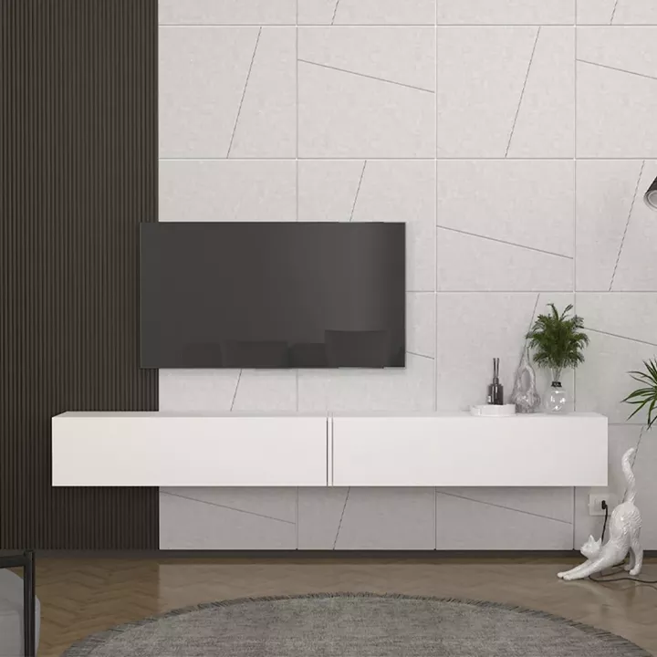 Έπιπλο τηλεόρασης επιτοίχιο Espanse Megapap χρώμα λευκό 241,8x31,7x30εκ.