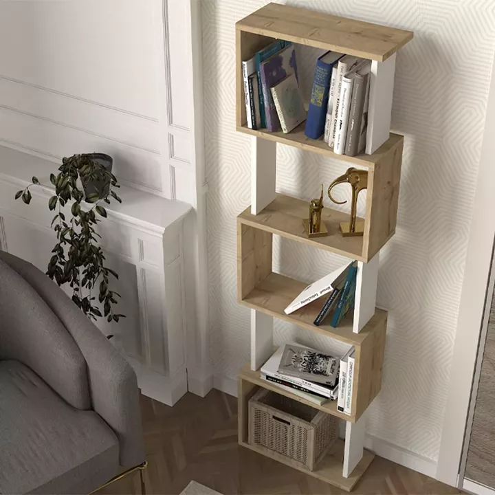 Βιβλιοθήκη Alvina Megapap χρώμα sapphire oak - λευκό 45x19,6x158,8εκ.