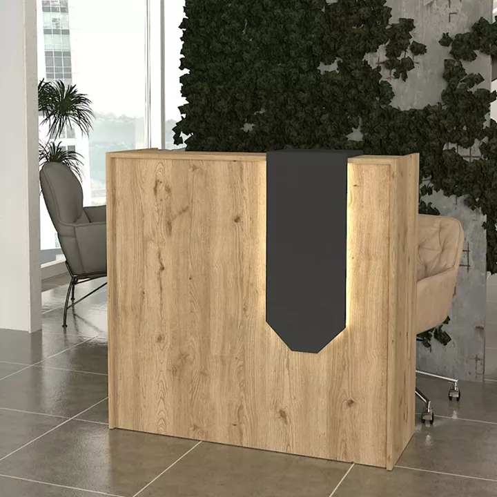 Γραφείο υποδοχής - reception Navita Megapap με LED χρώμα sepet oak - ανθρακί 113,6x42x111,8εκ.