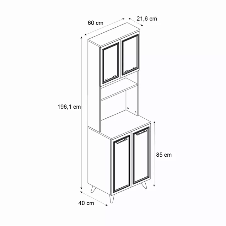 Έπιπλο κουζίνας Potter 2 Megapap χρώμα λευκό - rota oak 60x40x196,1εκ.