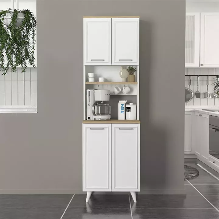 Έπιπλο κουζίνας Potter 2 Megapap χρώμα λευκό - rota oak 60x40x196,1εκ.