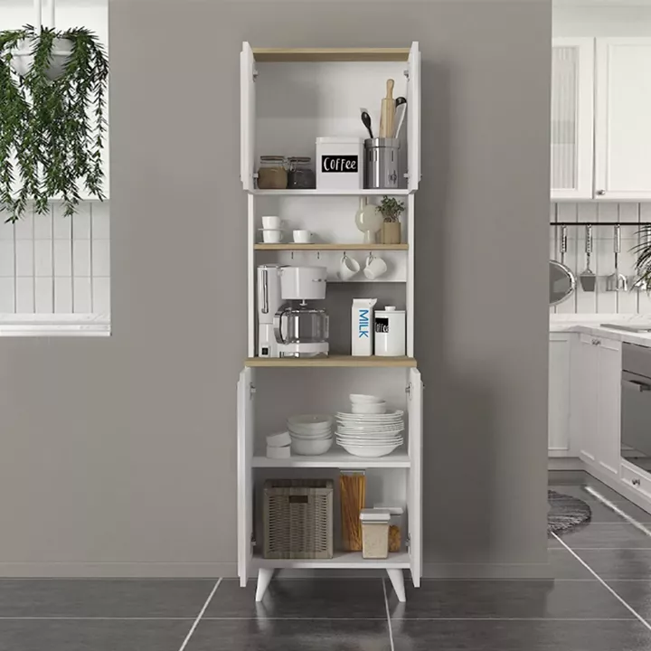 Έπιπλο κουζίνας Potter 2 Megapap χρώμα λευκό - rota oak 60x40x196,1εκ.