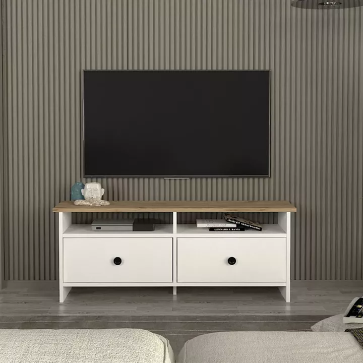 Έπιπλο τηλεόρασης Gradias Megapap χρώμα λευκό - sapphire oak 120x29,6x46,8εκ.