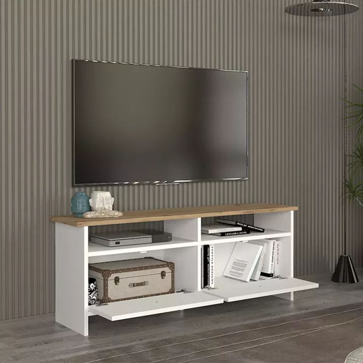 Έπιπλο τηλεόρασης Gradias Megapap χρώμα λευκό - sapphire oak 120x29,6x46,8εκ.