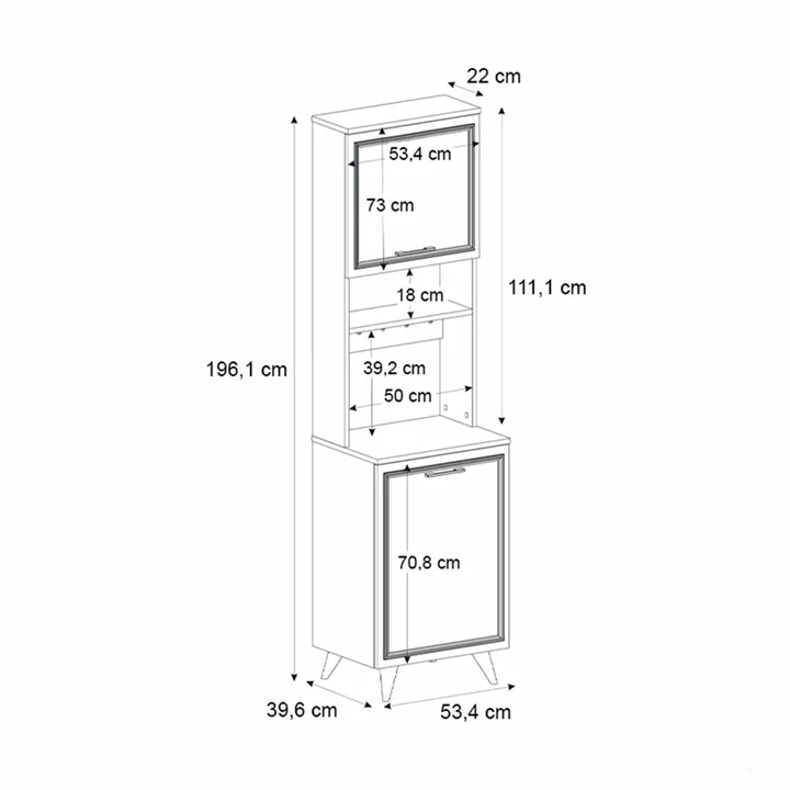 Έπιπλο κουζίνας Potter 1 Megapap χρώμα λευκό - rota oak 53,4x39,6x196,1εκ.